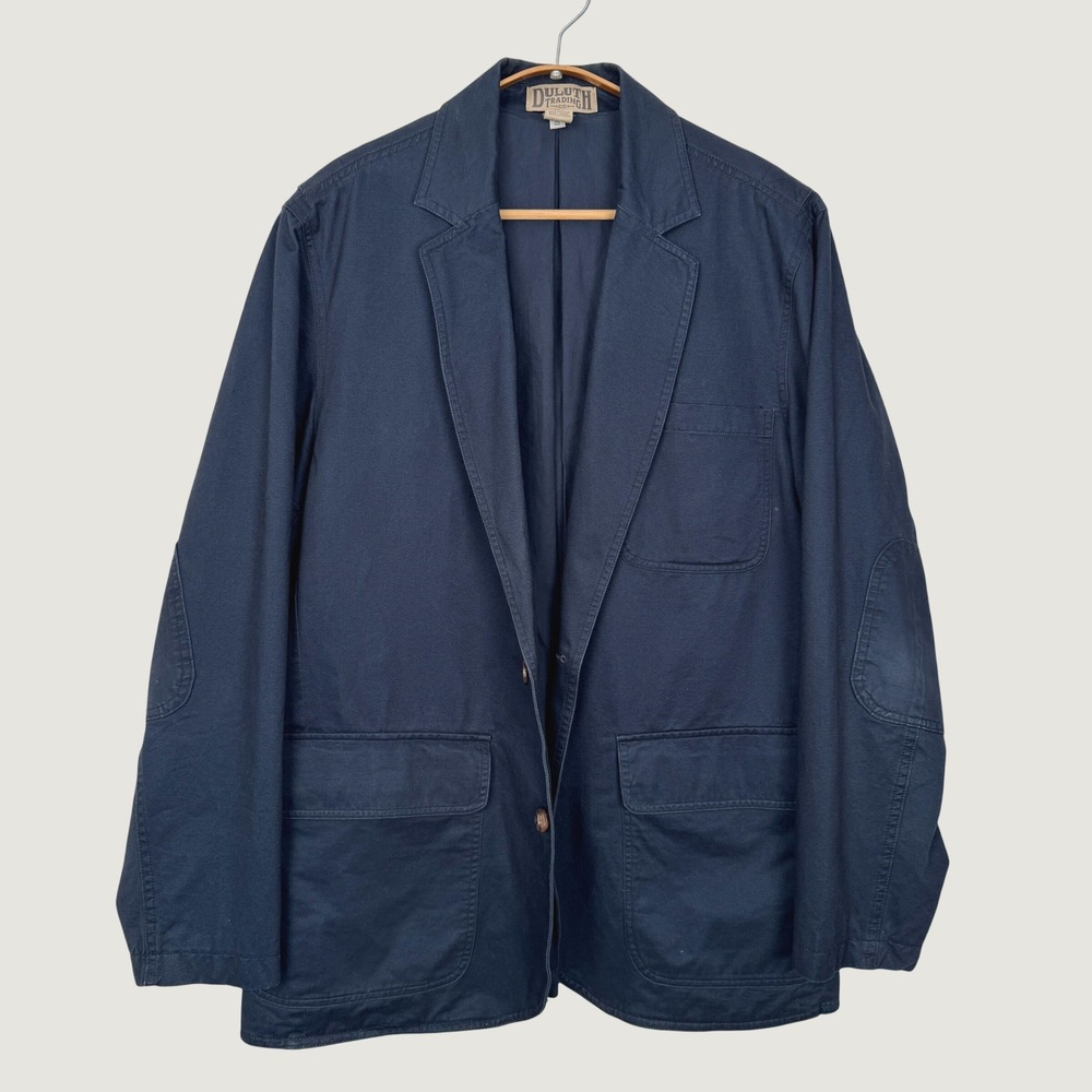 Duluth Trading Co Mens Navy Cotton Canvas Presentation Jacket Blazer Large 32512